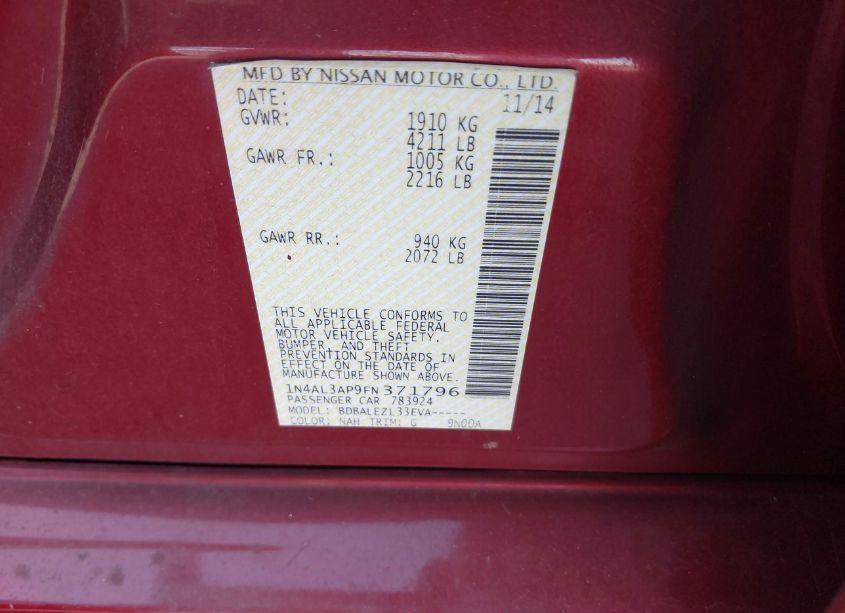 Photo 9 of 2015 Nissan Altima 2.5 S (VIN 1N4AL3AP9FN371796)