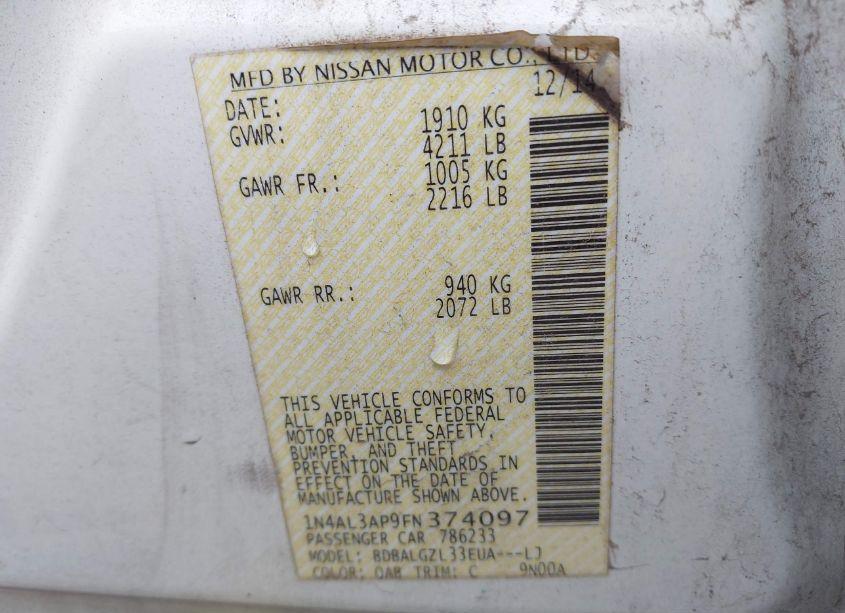 Photo 9 of 2015 Nissan Altima 2.5 S (VIN 1N4AL3AP9FN374097)