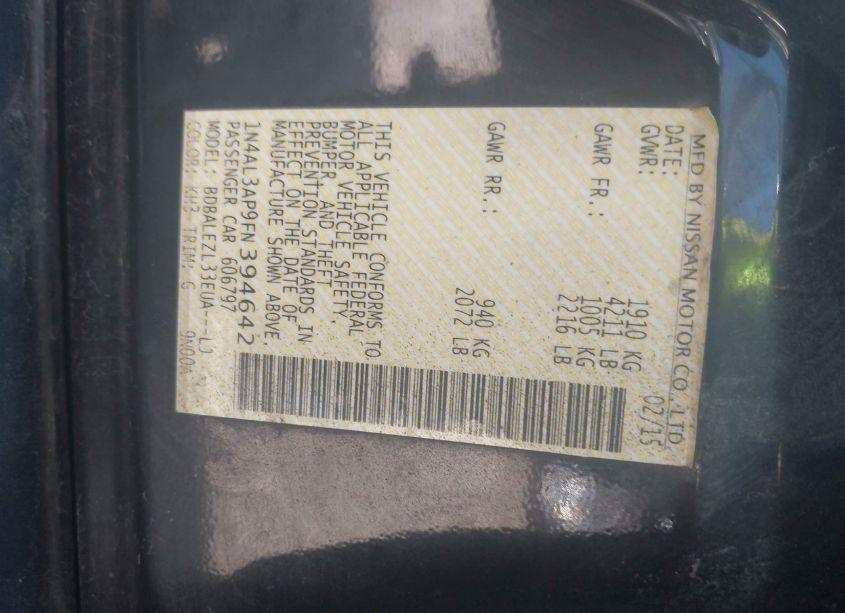 Photo 9 of 2015 Nissan Altima 2.5 S (VIN 1N4AL3AP9FN394642)