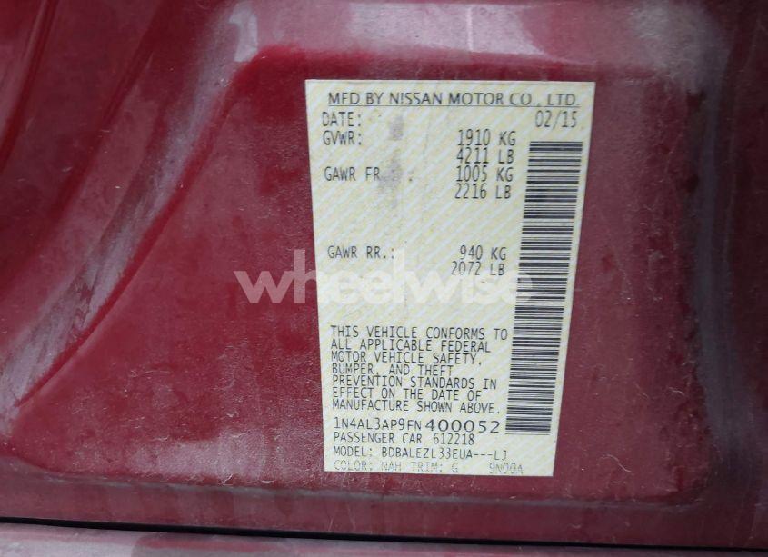 Photo 9 of 2015 Nissan Altima 2.5 S (VIN 1N4AL3AP9FN400052)