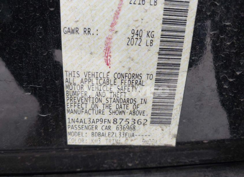 Photo 9 of 2015 Nissan Altima 2.5/2.5 S/2.5 SL/2.5 SV (VIN 1N4AL3AP9FN875362)