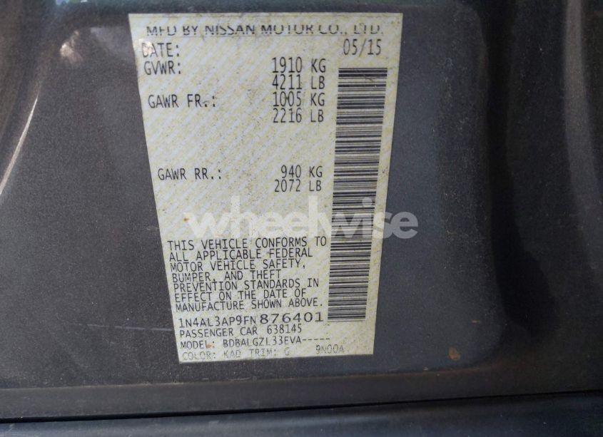 Photo 9 of 2015 Nissan Altima 2.5 S (VIN 1N4AL3AP9FN876401)