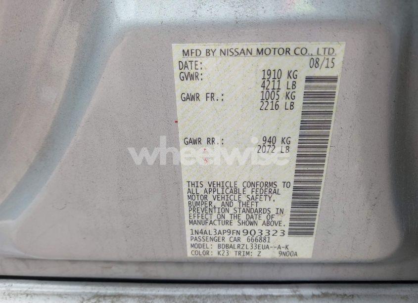 Photo 9 of 2015 Nissan Altima 2.5 SL (VIN 1N4AL3AP9FN903323)