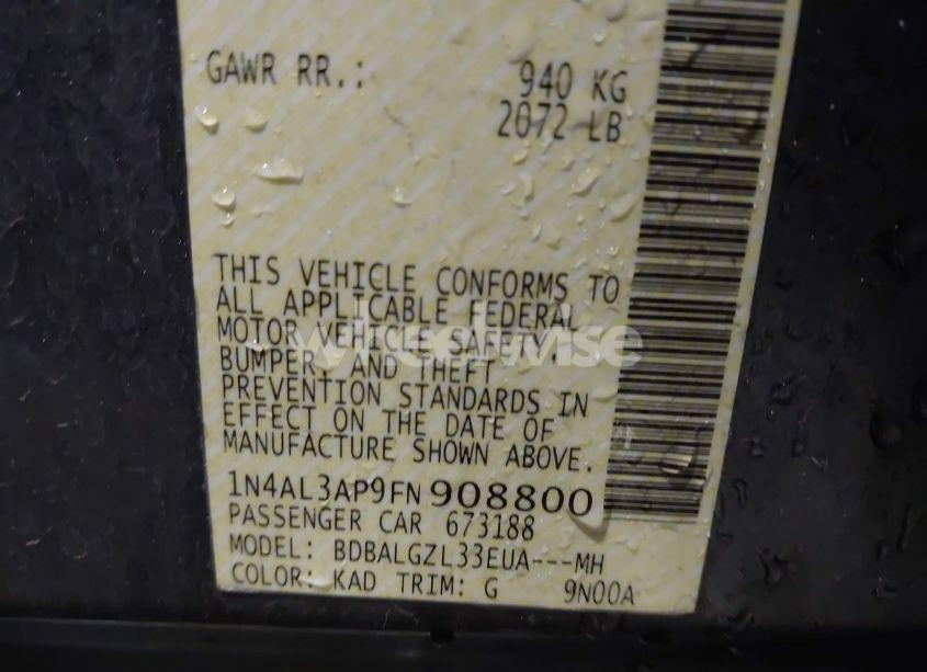 Photo 9 of 2015 Nissan Altima 2.5/S/SV/SL (VIN 1N4AL3AP9FN908800)