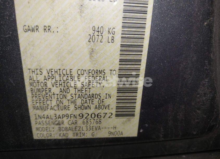 Photo 9 of 2015 Nissan Altima 2.5 S (VIN 1N4AL3AP9FN920672)