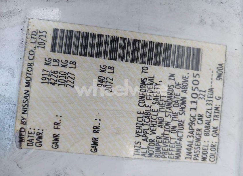 Photo 9 of 2016 Nissan Altima 2.5/2.5 S/2.5 SL/2.5 SR/2.5 SV (VIN 1N4AL3AP9GC110505)