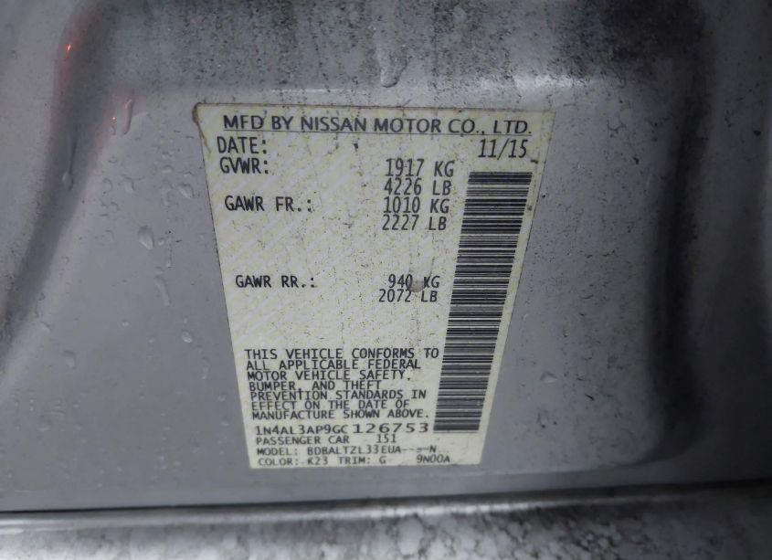 Photo 9 of 2016 Nissan Altima 2.5 SL (VIN 1N4AL3AP9GC126753)