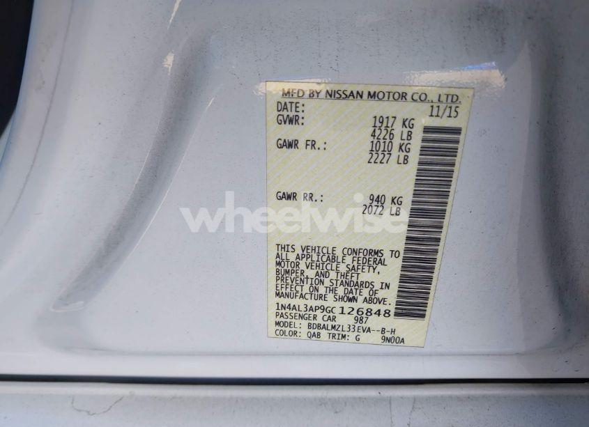 Photo 9 of 2016 Nissan Altima 2.5 SV (VIN 1N4AL3AP9GC126848)