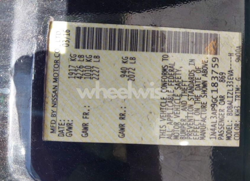 Photo 9 of 2016 Nissan Altima 2.5 SV (VIN 1N4AL3AP9GC183759)