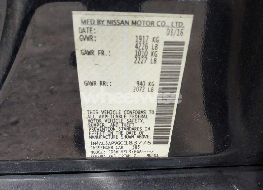 Photo 9 of 2016 Nissan Altima 2.5 SR (VIN 1N4AL3AP9GC183776)