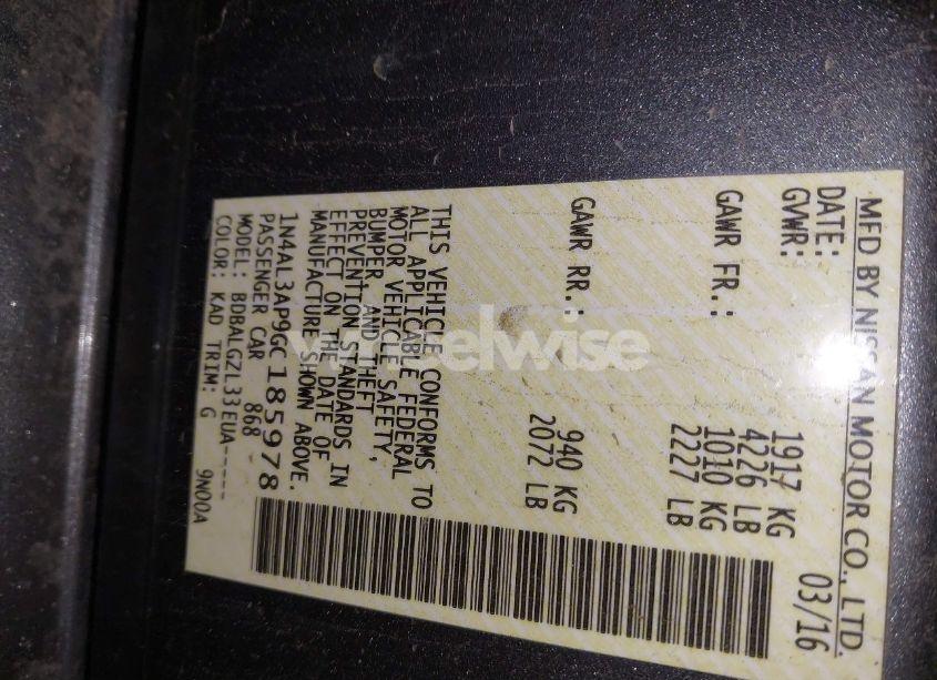 Photo 9 of 2016 Nissan Altima 2.5/2.5 S/2.5 SL/2.5 SR/2.5 SV (VIN 1N4AL3AP9GC185978)