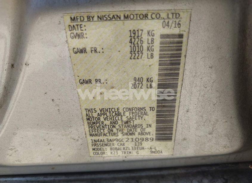 Photo 9 of 2016 Nissan Altima 2.5 SL (VIN 1N4AL3AP9GC210989)