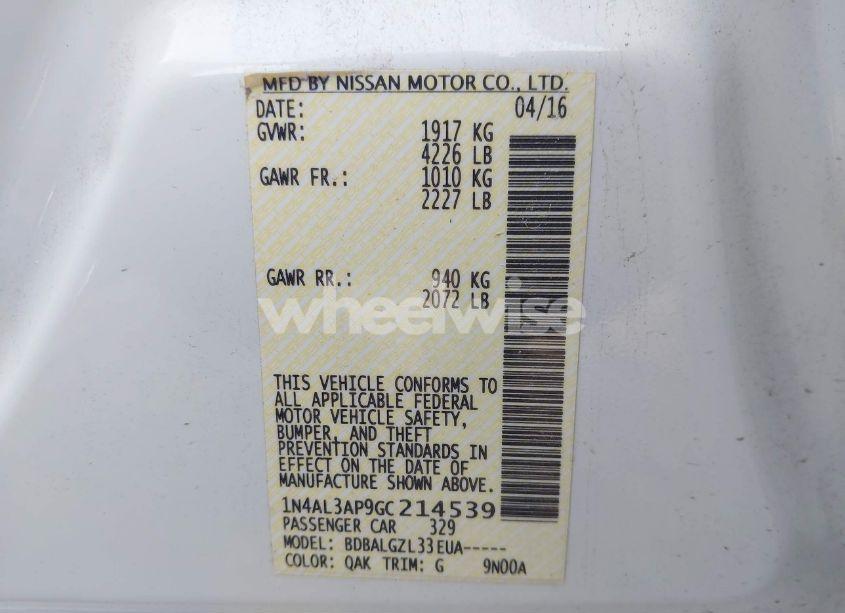 Photo 9 of 2016 Nissan Altima 2.5/2.5 S/2.5 SL/2.5 SR/2.5 SV (VIN 1N4AL3AP9GC214539)