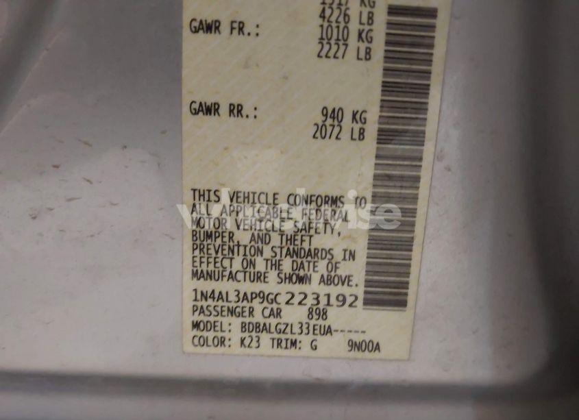 Photo 9 of 2016 Nissan Altima 2.5/2.5 S/2.5 SL/2.5 SR/2.5 SV (VIN 1N4AL3AP9GC223192)