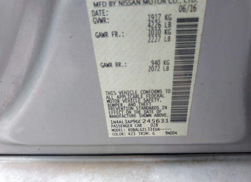 Photo 9 of 2016 Nissan Altima 2.5/2.5 S/2.5 SL/2.5 SR/2.5 SV (VIN 1N4AL3AP9GC245631)