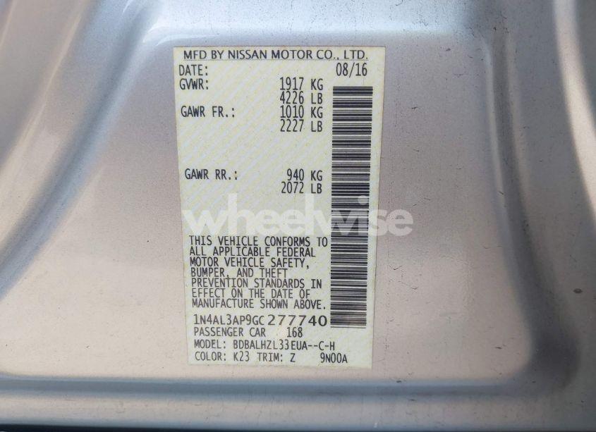 Photo 9 of 2016 Nissan Altima 2.5 SR (VIN 1N4AL3AP9GC277740)