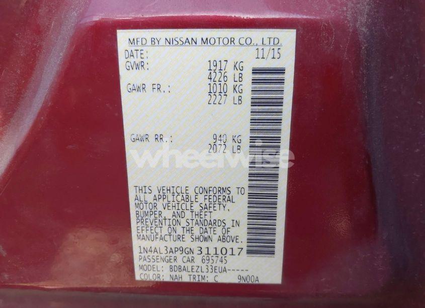 Photo 9 of 2016 Nissan Altima 2.5 S (VIN 1N4AL3AP9GN311017)