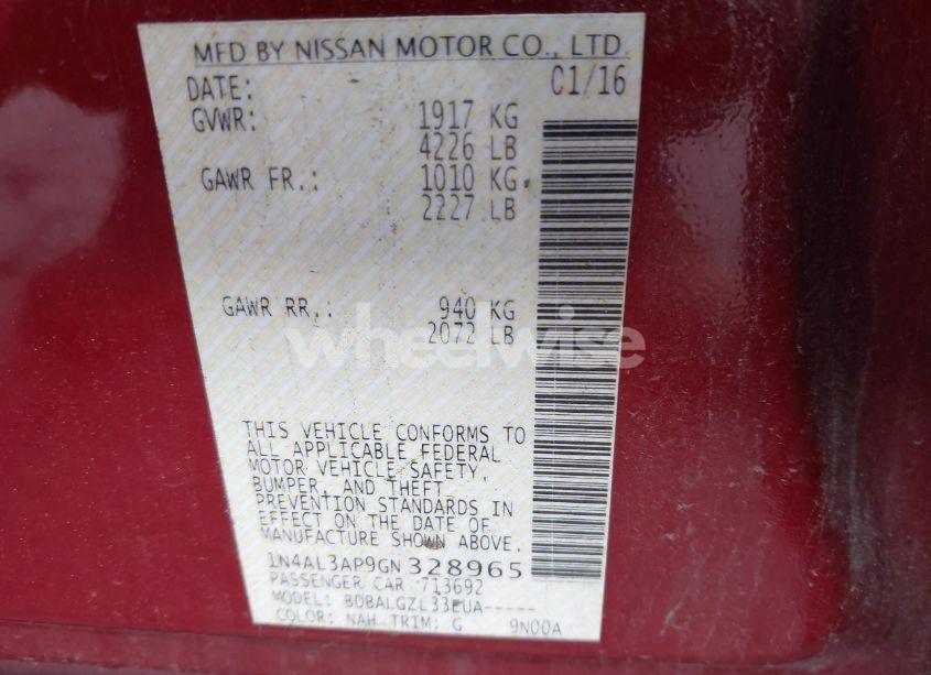 Photo 9 of 2016 Nissan Altima 2.5/2.5 S/2.5 SL/2.5 SR/2.5 SV (VIN 1N4AL3AP9GN328965)