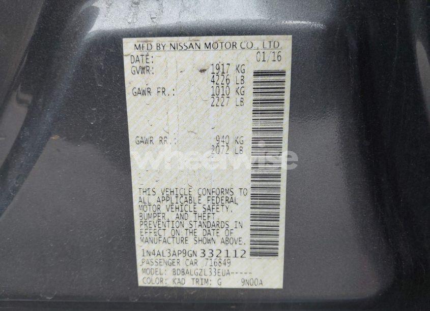 Photo 9 of 2016 Nissan Altima 2.5/2.5 S/2.5 SL/2.5 SR/2.5 SV (VIN 1N4AL3AP9GN332112)