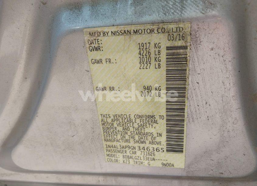 Photo 9 of 2016 Nissan Altima 2.5/2.5 S/2.5 SL/2.5 SR/2.5 SV (VIN 1N4AL3AP9GN346365)