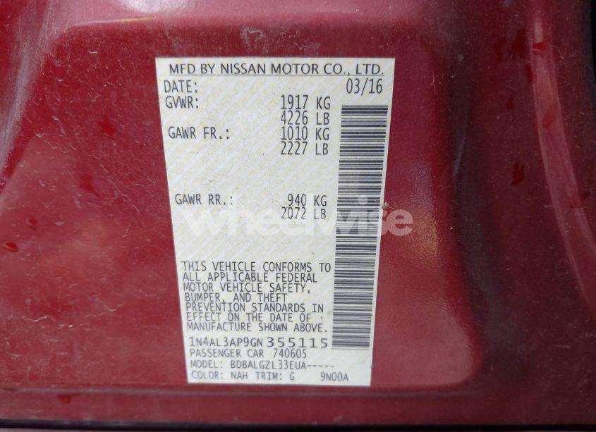 Photo 9 of 2016 Nissan Altima 2.5/2.5 S/2.5 SL/2.5 SR/2.5 SV (VIN 1N4AL3AP9GN355115)