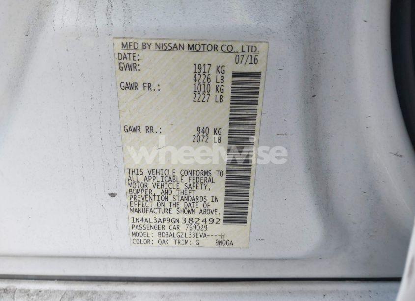 Photo 9 of 2016 Nissan Altima 2.5 S (VIN 1N4AL3AP9GN382492)