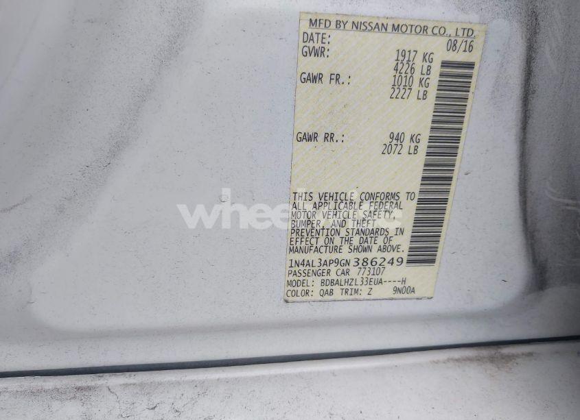 Photo 9 of 2016 Nissan Altima 2.5 SR (VIN 1N4AL3AP9GN386249)