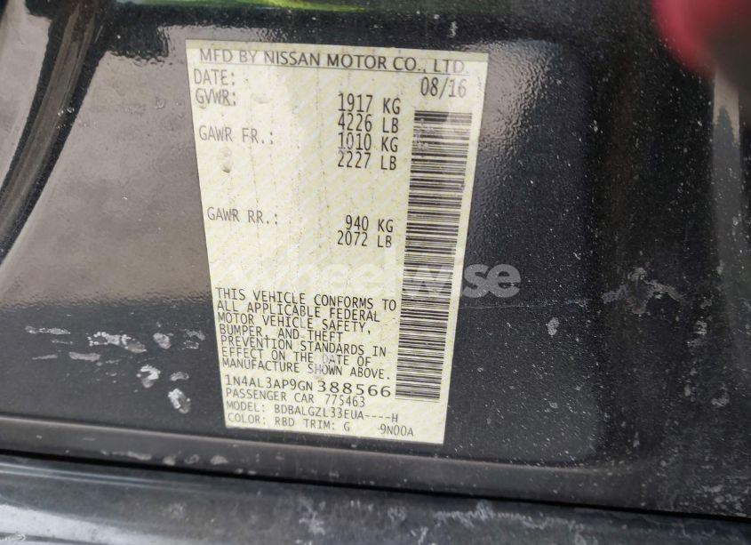 Photo 9 of 2016 Nissan Altima 2.5 S (VIN 1N4AL3AP9GN388566)