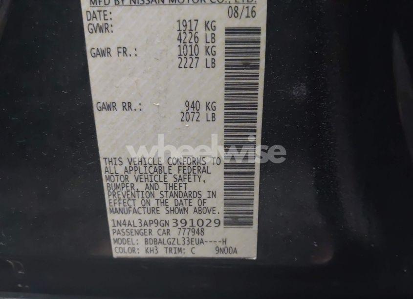 Photo 9 of 2016 Nissan Altima 2.5 S (VIN 1N4AL3AP9GN391029)