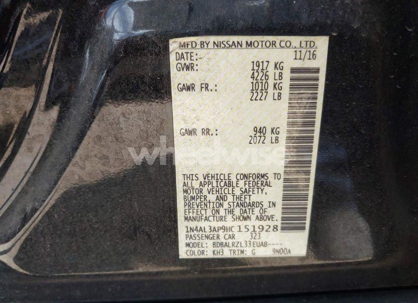 Photo 9 of 2017 Nissan Altima 2.5 SL (VIN 1N4AL3AP9HC151928)