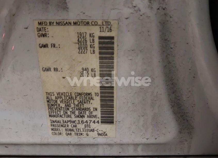 Photo 9 of 2017 Nissan Altima 2.5 SL (VIN 1N4AL3AP9HC164744)