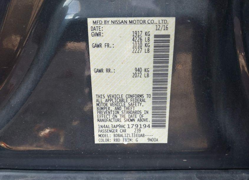 Photo 9 of 2017 Nissan Altima 2.5 SV (VIN 1N4AL3AP9HC179194)