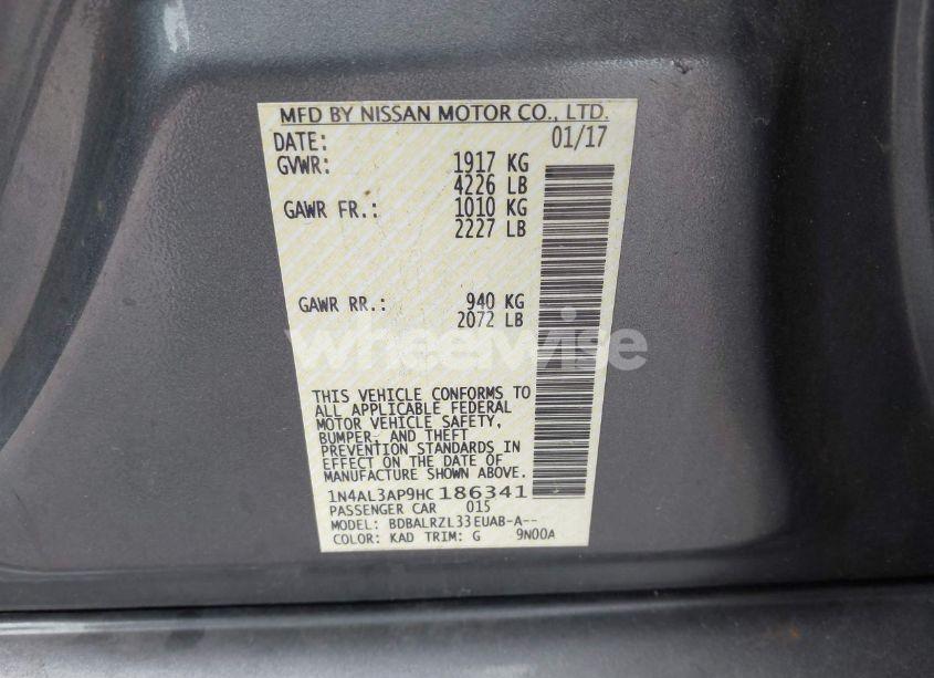 Photo 9 of 2017 Nissan Altima 2.5 SL (VIN 1N4AL3AP9HC186341)