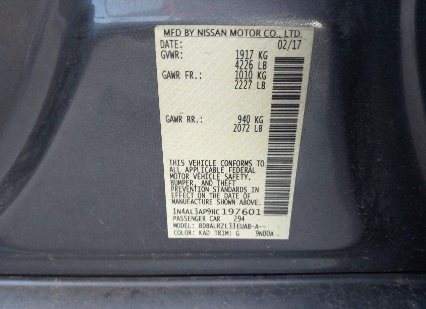 Photo 9 of 2017 Nissan Altima 2.5 SL (VIN 1N4AL3AP9HC197601)