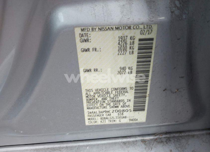 Photo 9 of 2017 Nissan Altima 2.5 SV (VIN 1N4AL3AP9HC200805)