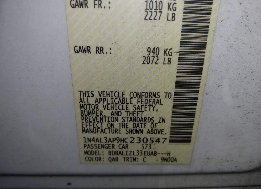 Photo 9 of 2017 Nissan Altima 2.5 SV (VIN 1N4AL3AP9HC230547)