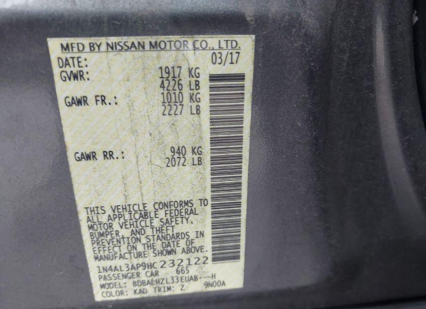 Photo 9 of 2017 Nissan Altima 2.5 SR (VIN 1N4AL3AP9HC232122)