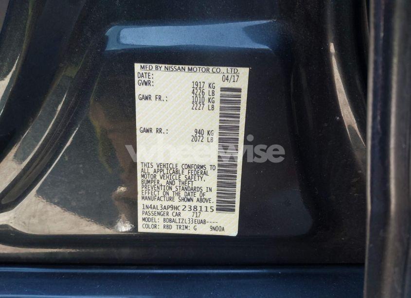 Photo 9 of 2017 Nissan Altima 2.5 SV (VIN 1N4AL3AP9HC238115)