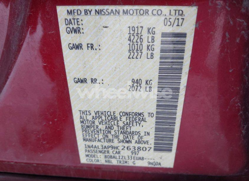 Photo 9 of 2017 Nissan Altima 2.5 SV (VIN 1N4AL3AP9HC263807)