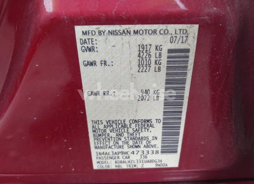 Photo 9 of 2017 Nissan Altima 2.5 SR (VIN 1N4AL3AP9HC473338)