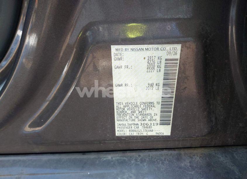 Photo 9 of 2017 Nissan Altima 2.5/2.5 S/2.5 SL/2.5 SR/2.5 SV (VIN 1N4AL3AP9HN306319)