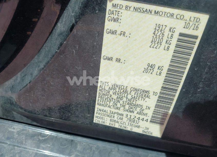 Photo 9 of 2017 Nissan Altima 2.5 S (VIN 1N4AL3AP9HN312444)