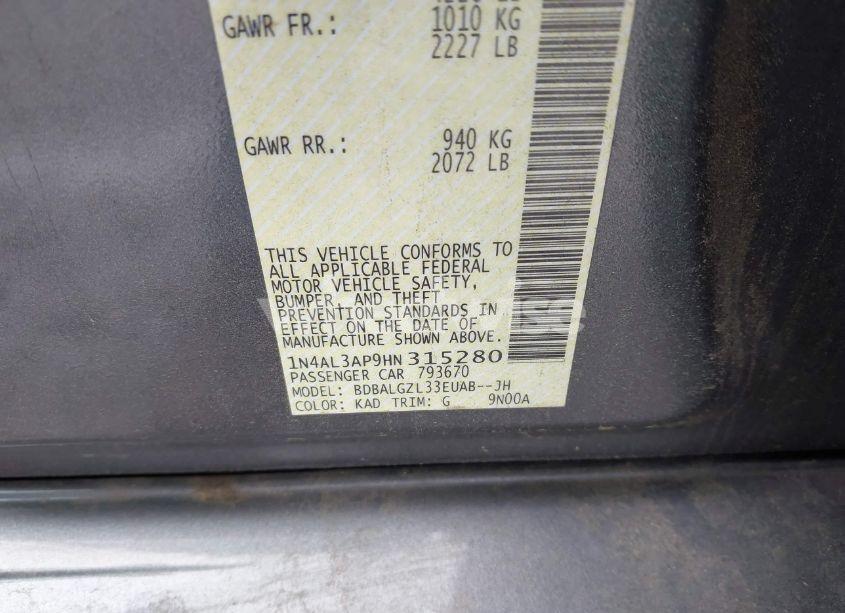 Photo 9 of 2017 Nissan Altima 2.5 S (VIN 1N4AL3AP9HN315280)