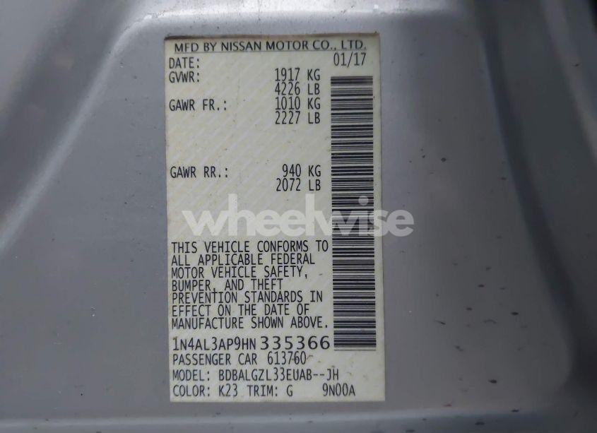 Photo 9 of 2017 Nissan Altima 2.5 S (VIN 1N4AL3AP9HN335366)