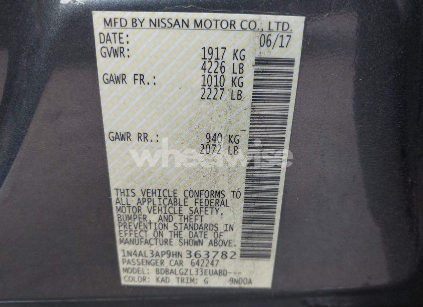 Photo 9 of 2017 Nissan Altima 2.5 S (VIN 1N4AL3AP9HN363782)