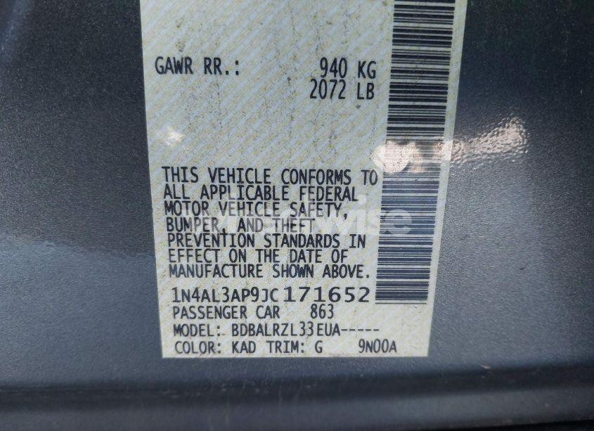 Photo 9 of 2018 Nissan Altima 2.5 SL (VIN 1N4AL3AP9JC171652)