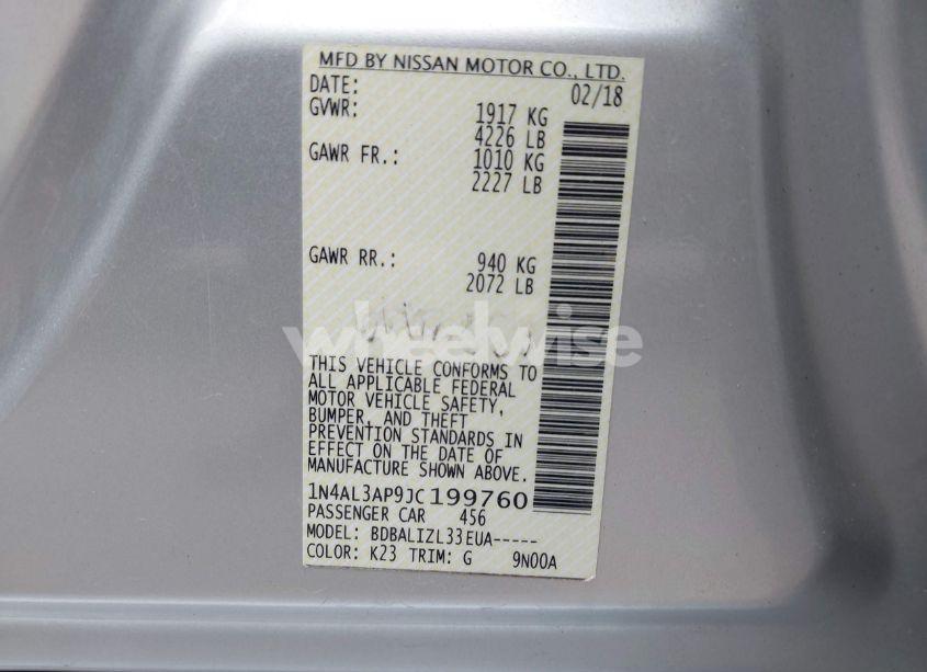 Photo 9 of 2018 Nissan Altima 2.5 SV (VIN 1N4AL3AP9JC199760)