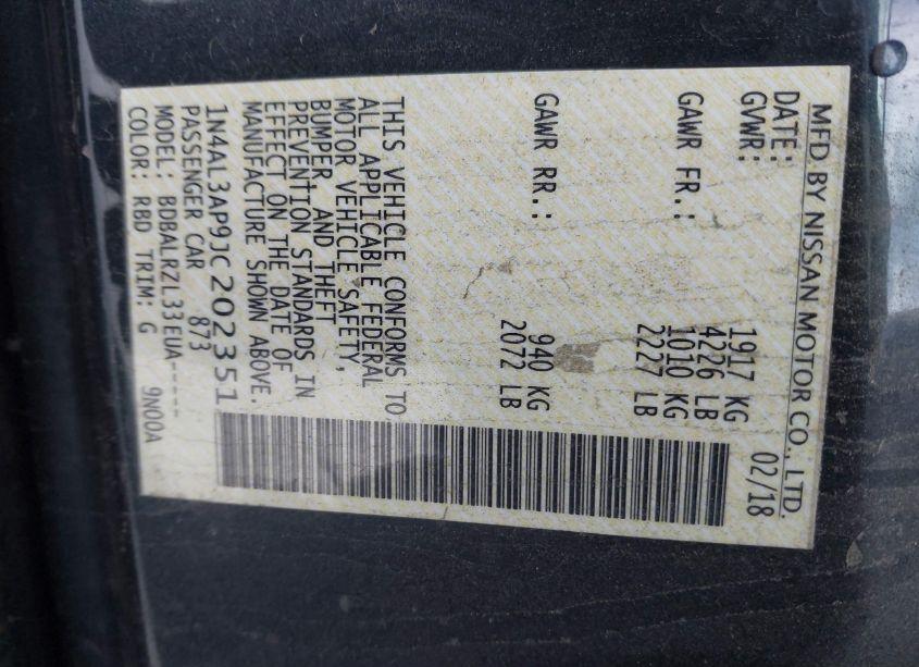 Photo 9 of 2018 Nissan Altima 2.5 SL (VIN 1N4AL3AP9JC202351)