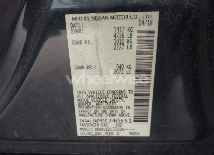 Photo 9 of 2018 Nissan Altima 2.5 SV (VIN 1N4AL3AP9JC240551)