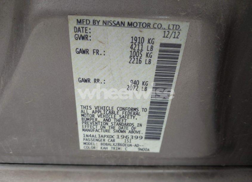 Photo 9 of 2013 Nissan Altima 2.5 SL (VIN 1N4AL3APXDC196399)